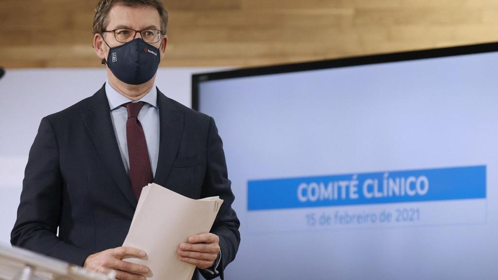 El presidente de la Xunta de Galicia, Alberto Núñez Feijóo, tras la reunión semanal del comité clínico.