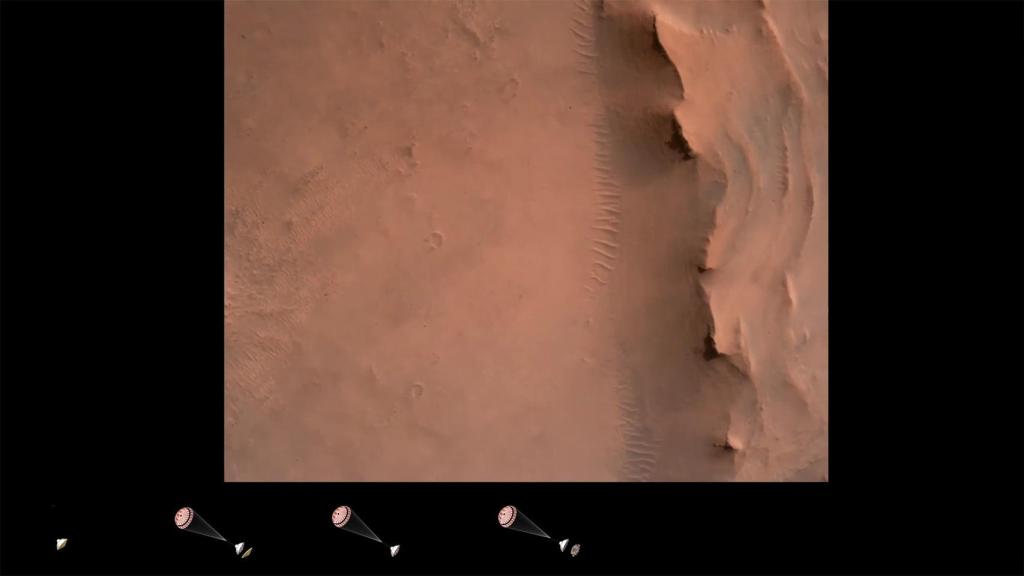 Rover Perseverance aterrizando.