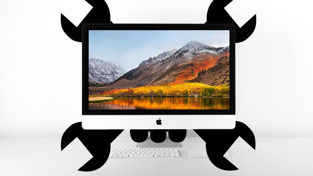 Un iMac con un símbolo de hackeo.