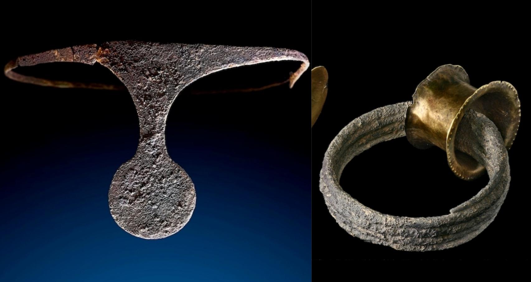 Diadema de plata y brazalete de oro hallados en La Almoloya.