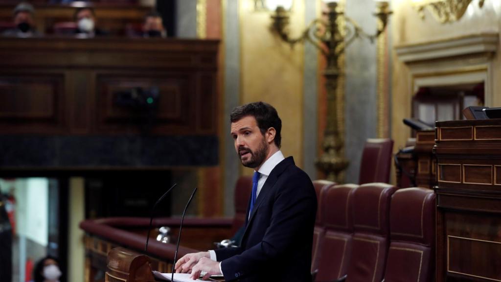 Pablo Casado, presidente del PP, este miércoles en el Congreso de los Diputados.