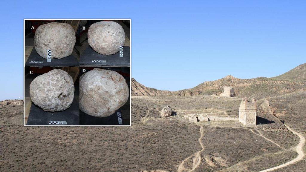 Los cuatro proyectiles que fueron disparados contra la fortaleza de Alcalá la Vieja.