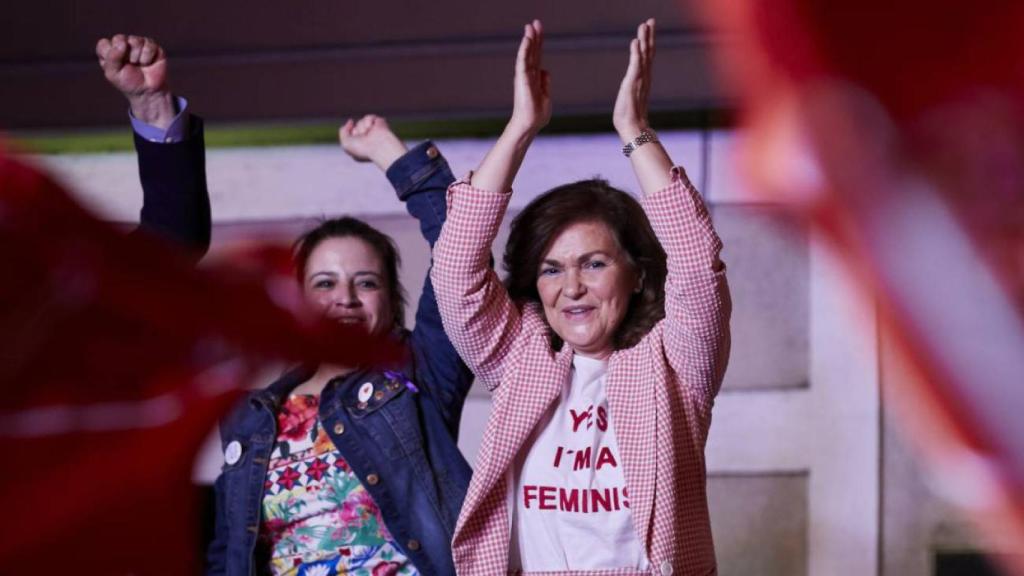 Carmen Calvo, en la sede de su partido en Madrid, tras conocer los datos de las elecciones generales de 2019.