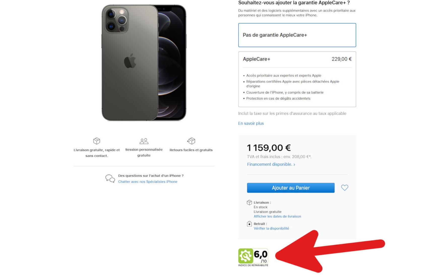 Apple muestra el índice de reparabilidad en su página