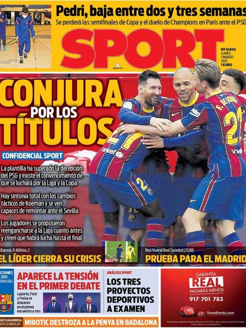 La portada del diario SPORT (01/03/2021)