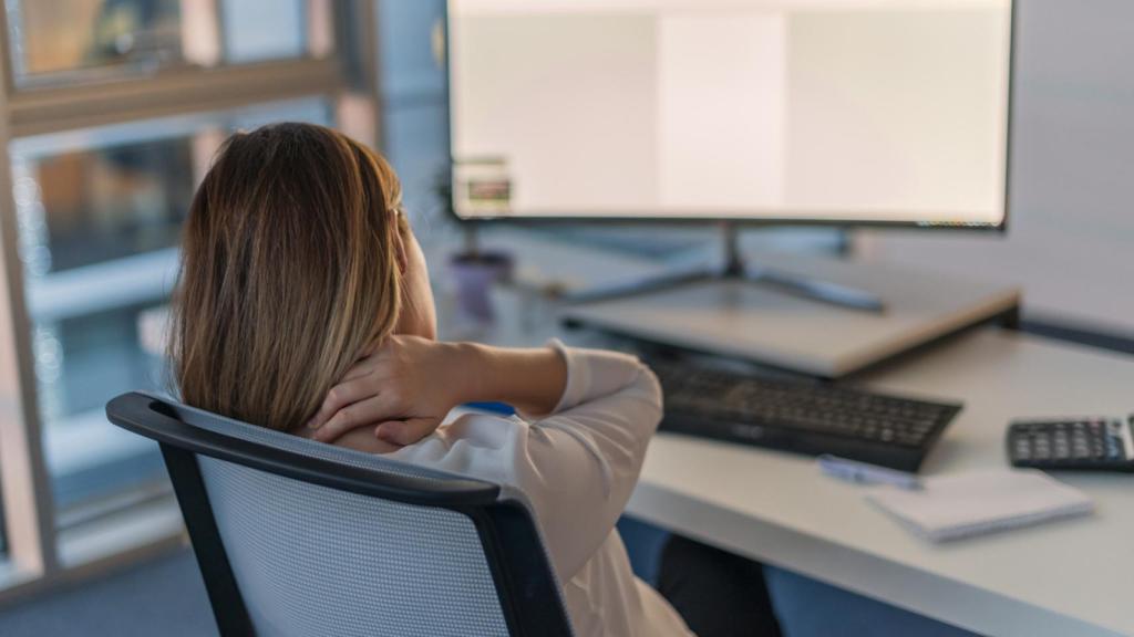 Una persona, teletrabajando.