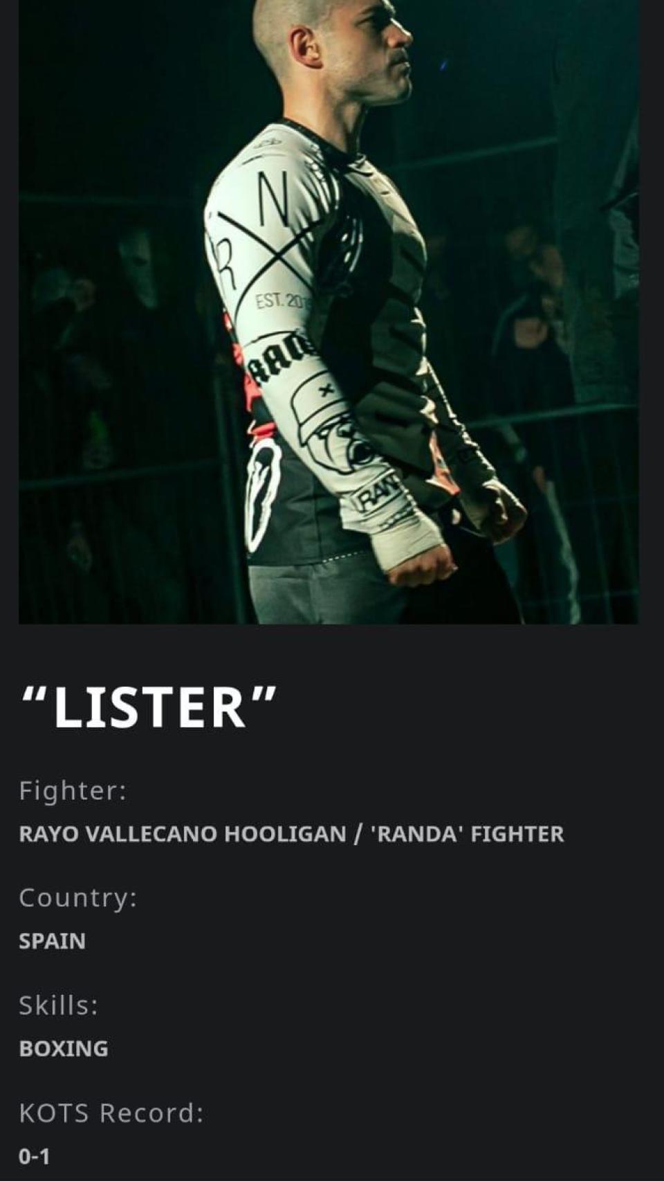 Su ficha de luchador de KOTS