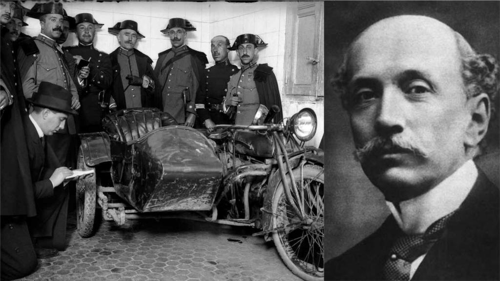 El vehículo utilizado para asesinar a Eduardo Dato y un retrato del presidente del Consejo de Ministros.