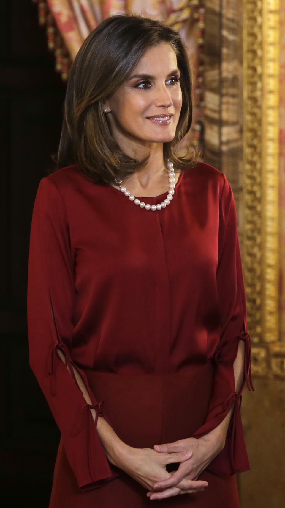 La reina Letizia en octubre de 2018 con el collar de perlas de Isabel II.