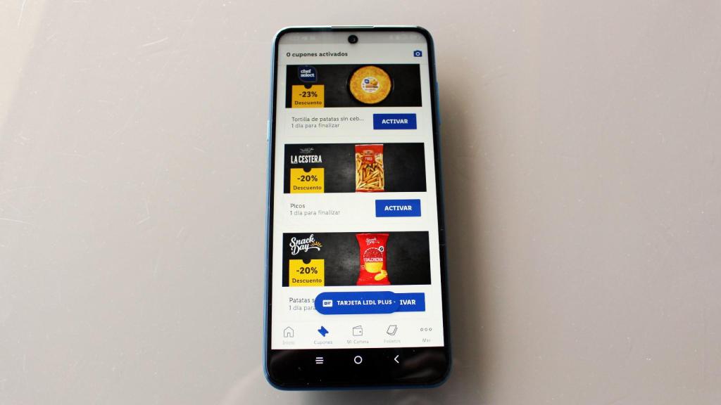 La sección de 'Cupones' de la app de Lidl.