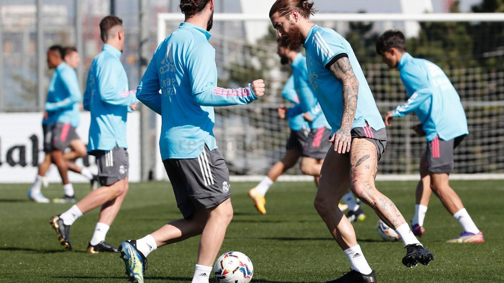 Sergio Ramos, durante un entrenamiento del Real Madrid