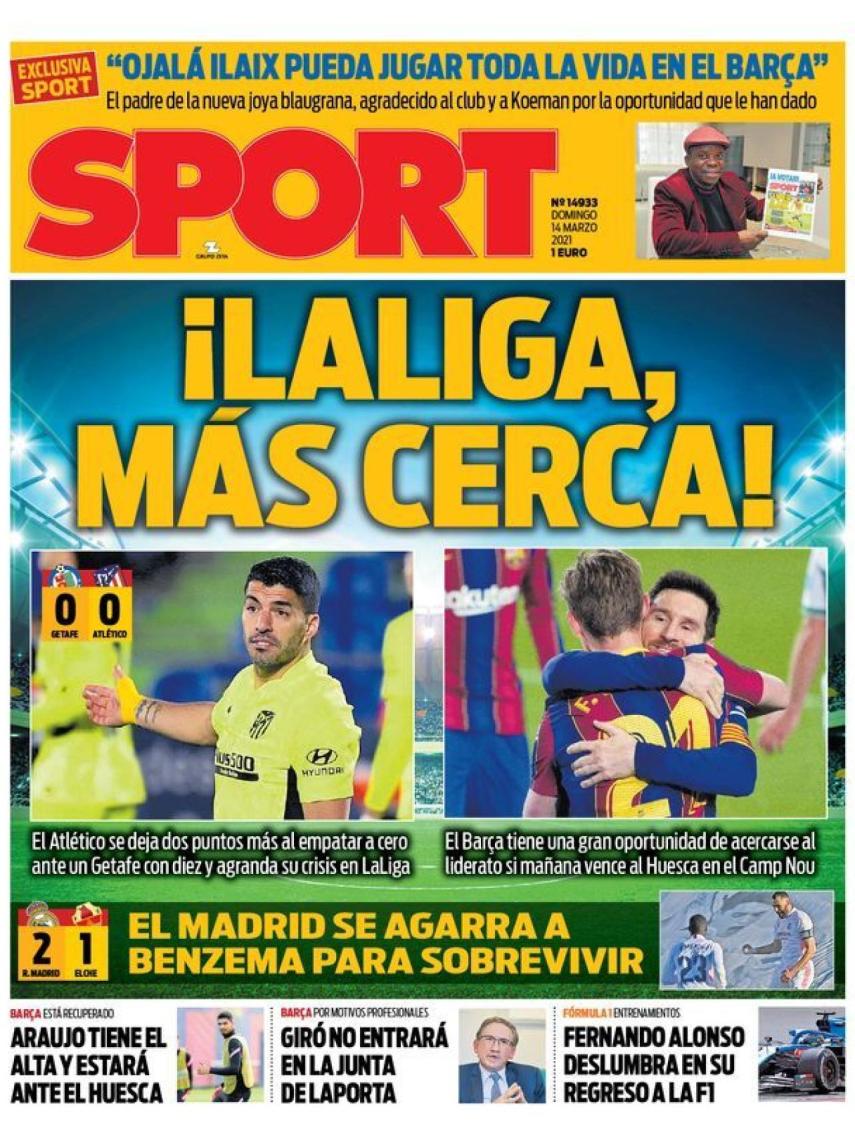 La portada del diario SPORT (14/03/2021)
