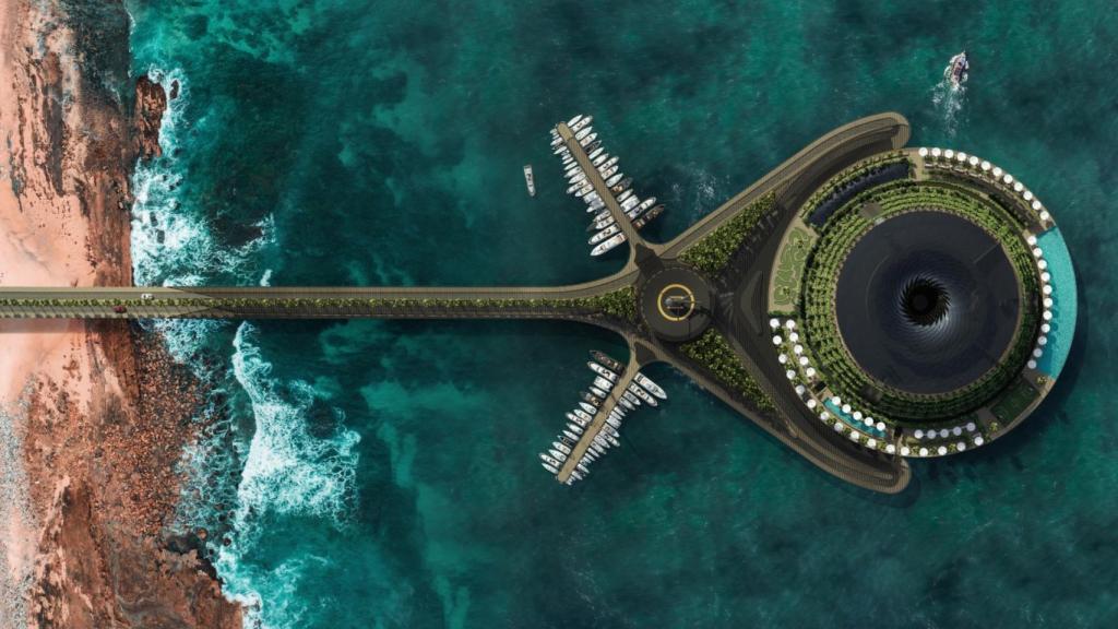 Vista aérea del hotel flotante.