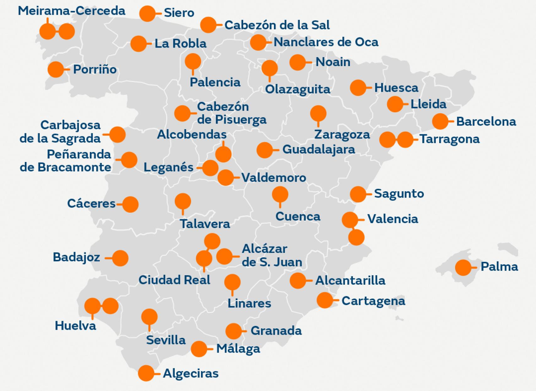 Ubicación de las hidrogeneras que planifica Naturgy antes de 2025