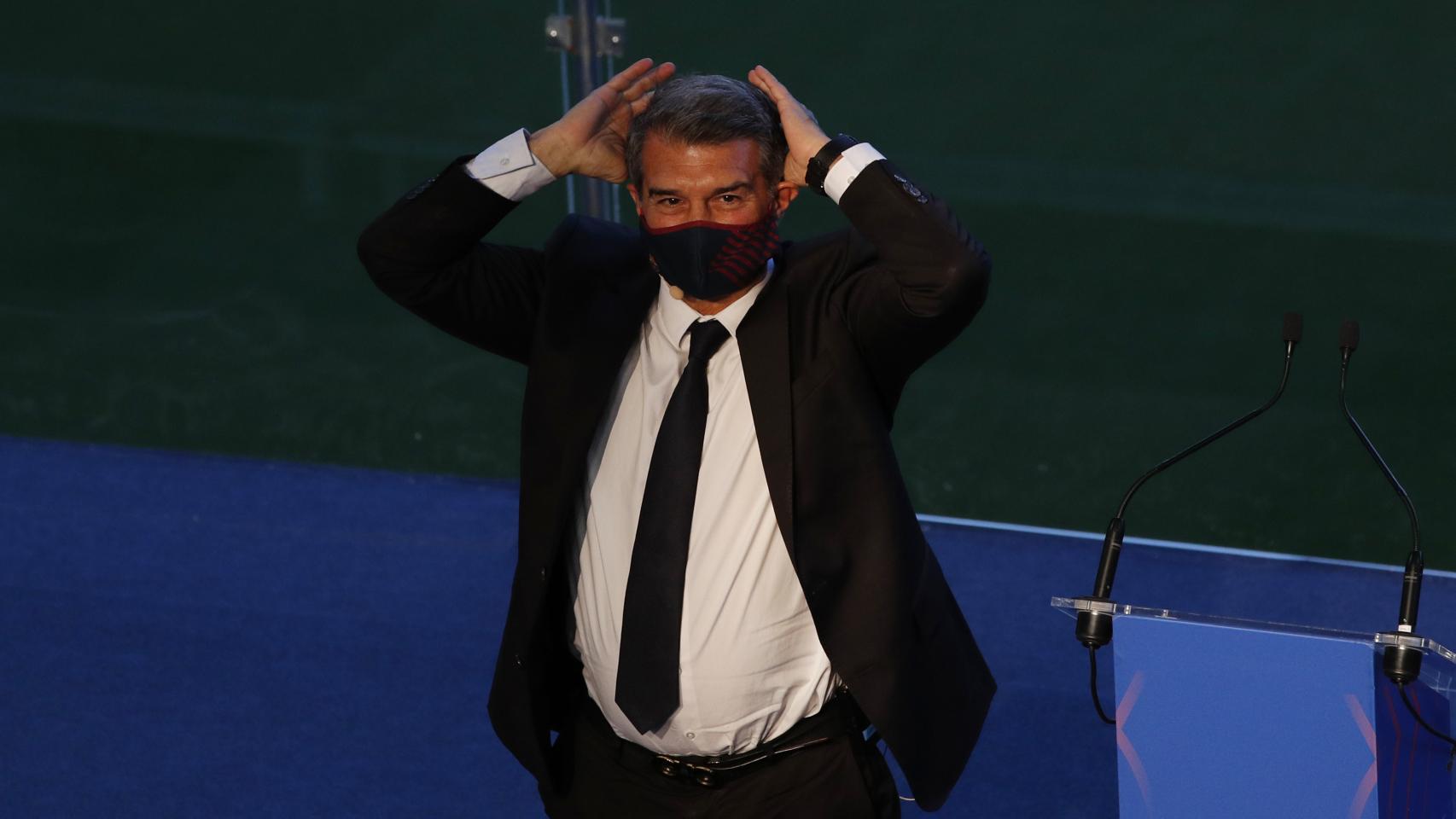 Joan Laporta, durante su toma de posesión como presidente del Barça