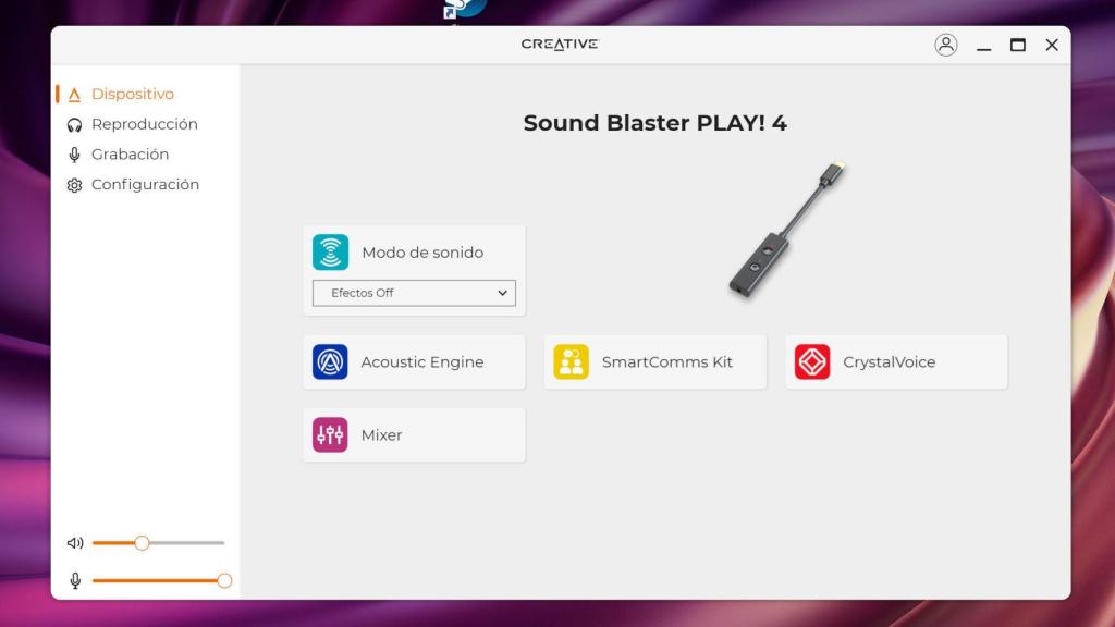 La app de Creative ofrece acceso a muchas funciones