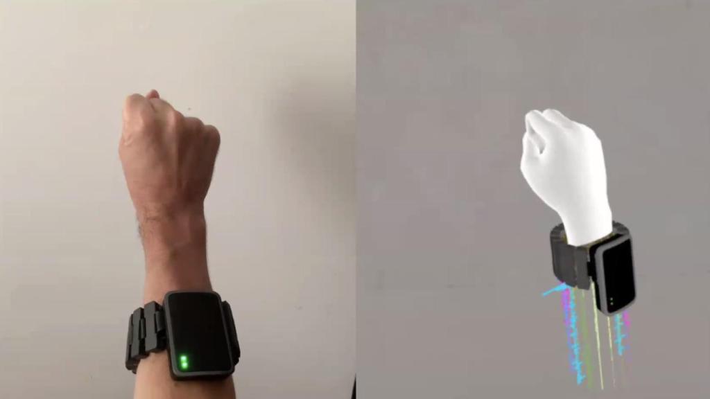Recreación de cómo el sistema EMG de Facebook recoge los movimientos de nuestras manos