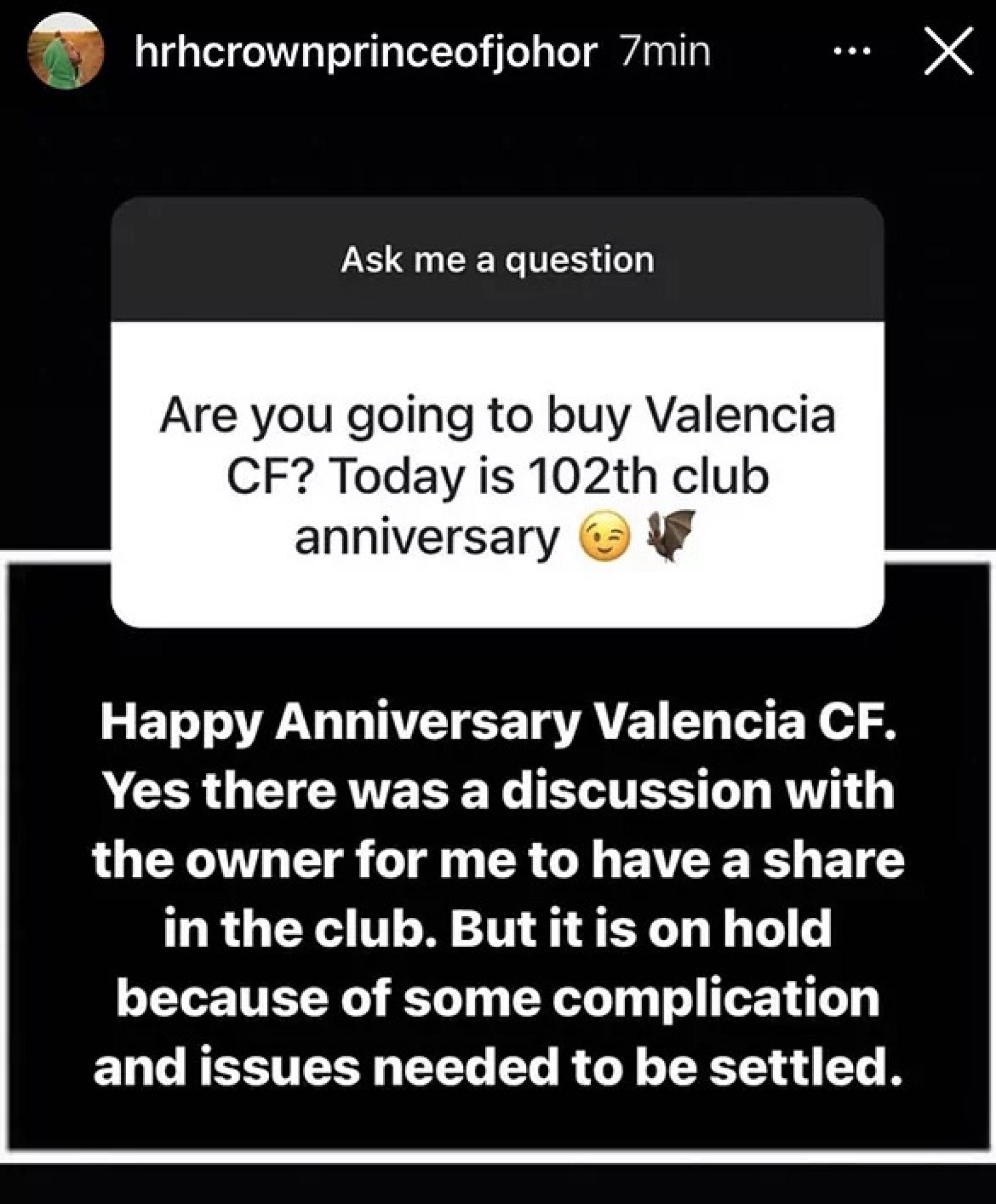 El último mensaje del príncipe de Johor