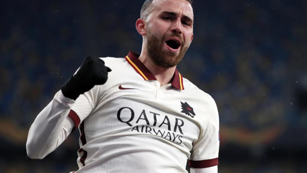 Borja Mayoral celebra un gol con la Roma