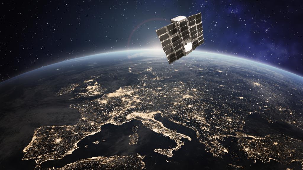 Recreación del lanzamiento de un satélite.