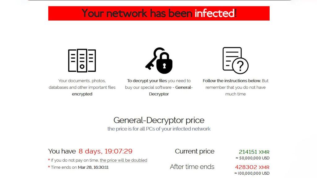 Mensaje de rescate mostrado a Acer.