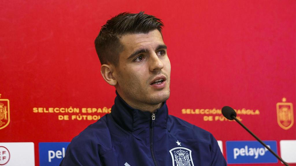 Morata, en rueda de prensa con la Selección