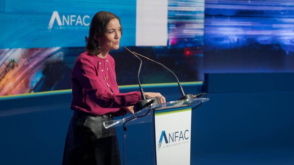 La ministra de Industria, Reyes Maroto, durante un evento de ANFAC.