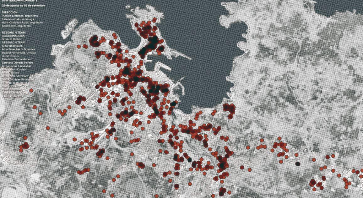 Mapeado elaborado por Empty Coruña de inmuebles en desuso. Fuente: Empty Coruña