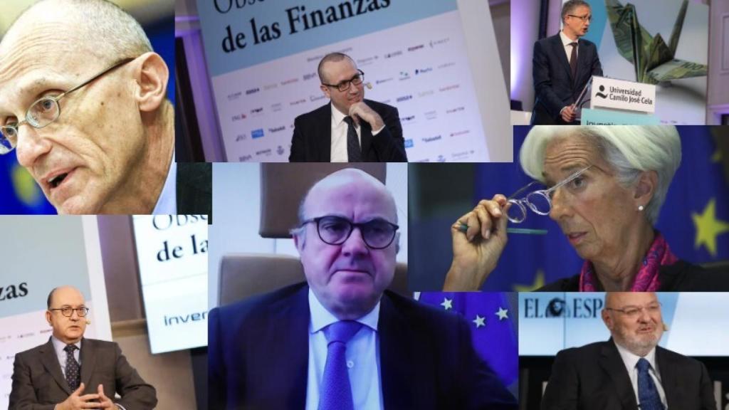 Andrea Enria, Onur Genç, Pablo Hernández de Cos, José María Roldán, Luis de Guindos, Christine Lagarde y José María Méndez.