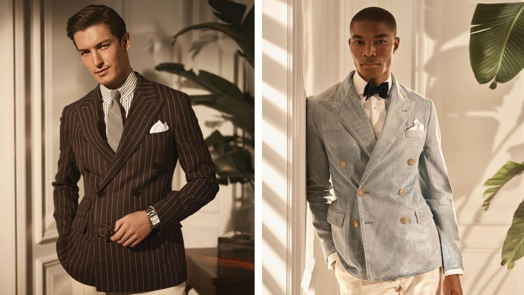 Los tejidos de los trajes son suaves y ligeros,  se complementan con jerséis de seda y cachemira .