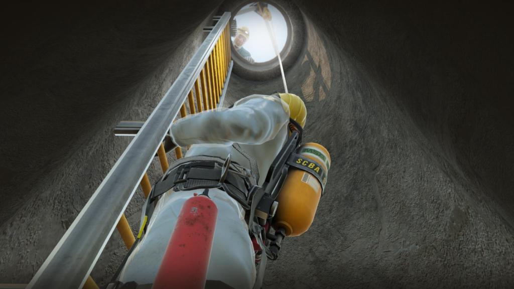 Una de las simulaciones recreadas por Ludus Global para entrenar el trabajo en espacios confinados.