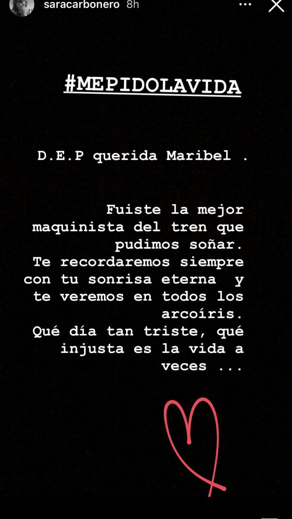 Sara Carbonero despidiéndose de Maribel Granados en sus redes sociales.