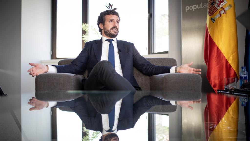 El presidente del PP, Pablo Casado, este miércoles en su despacho de Génova.