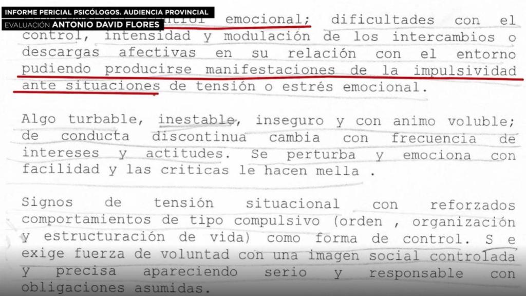 Parte del informe que describe a Antonio David Flores.