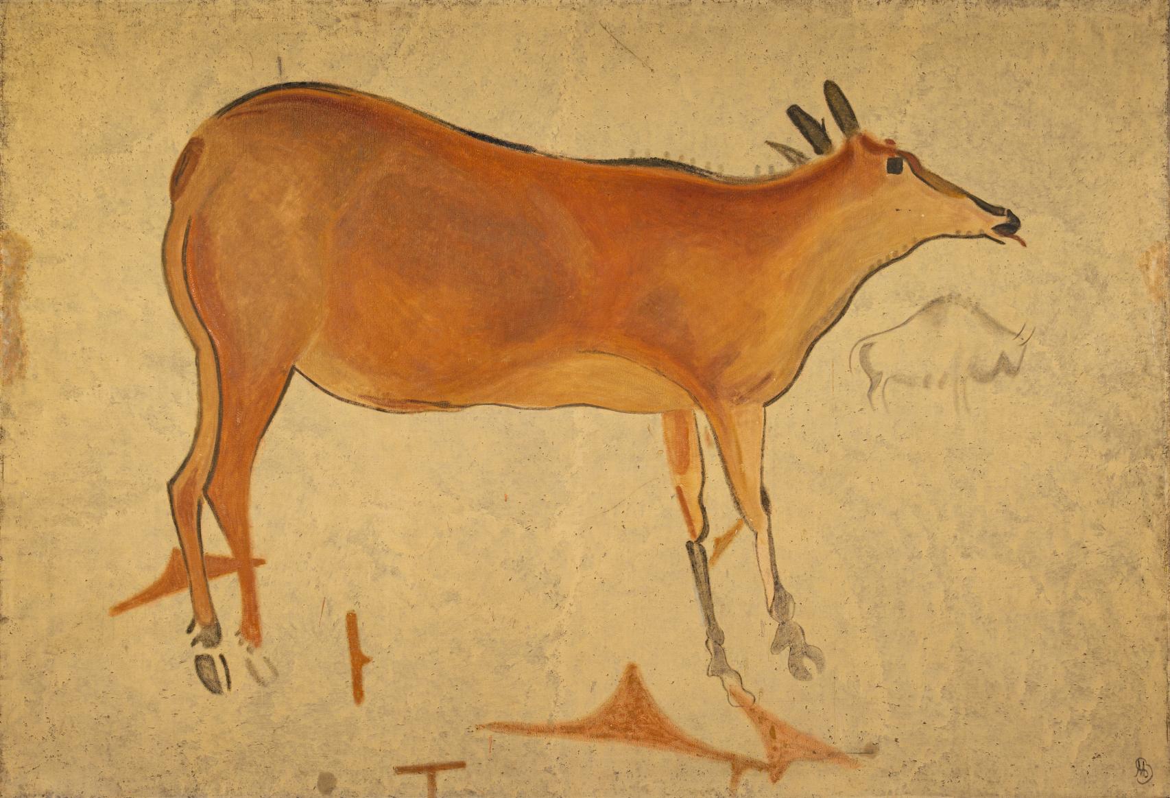 Lienzo de Benítez Mellado que representa a escala natural la cierva de la cueva de Altamira.