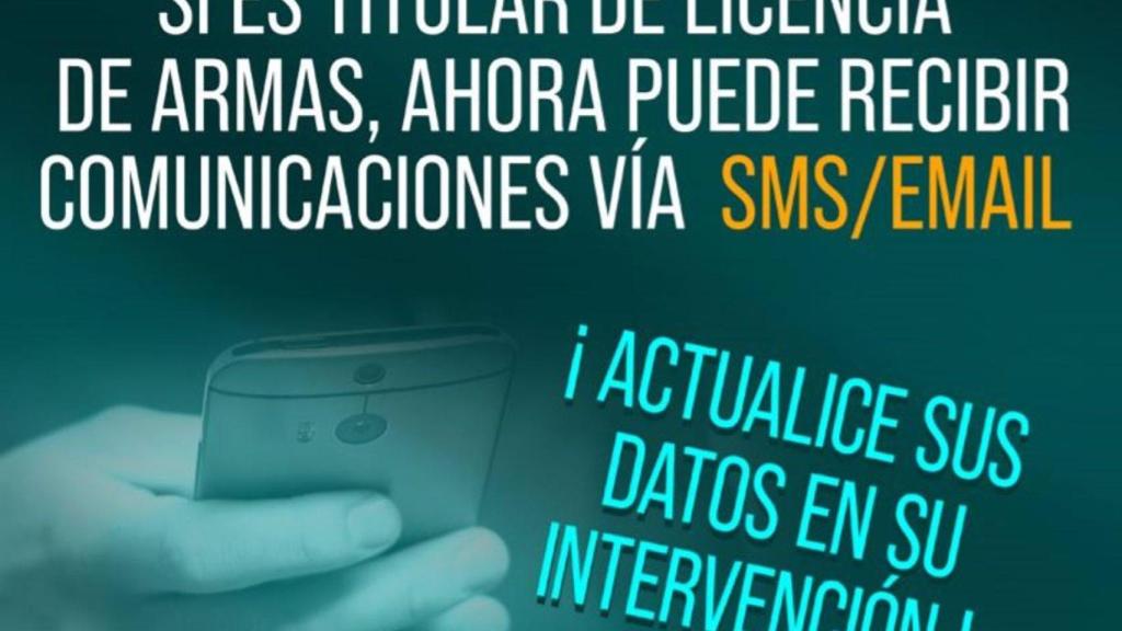 Octavilla para avisar de que las Intervenciones de Armas y Explosivos de la Guardia Civil informarán a los ciudadanos por email y SMS.