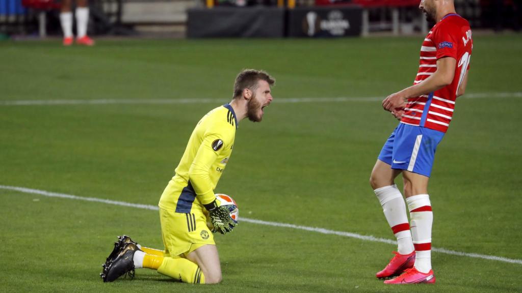 De Gea celebrando una intervención ante el Granada