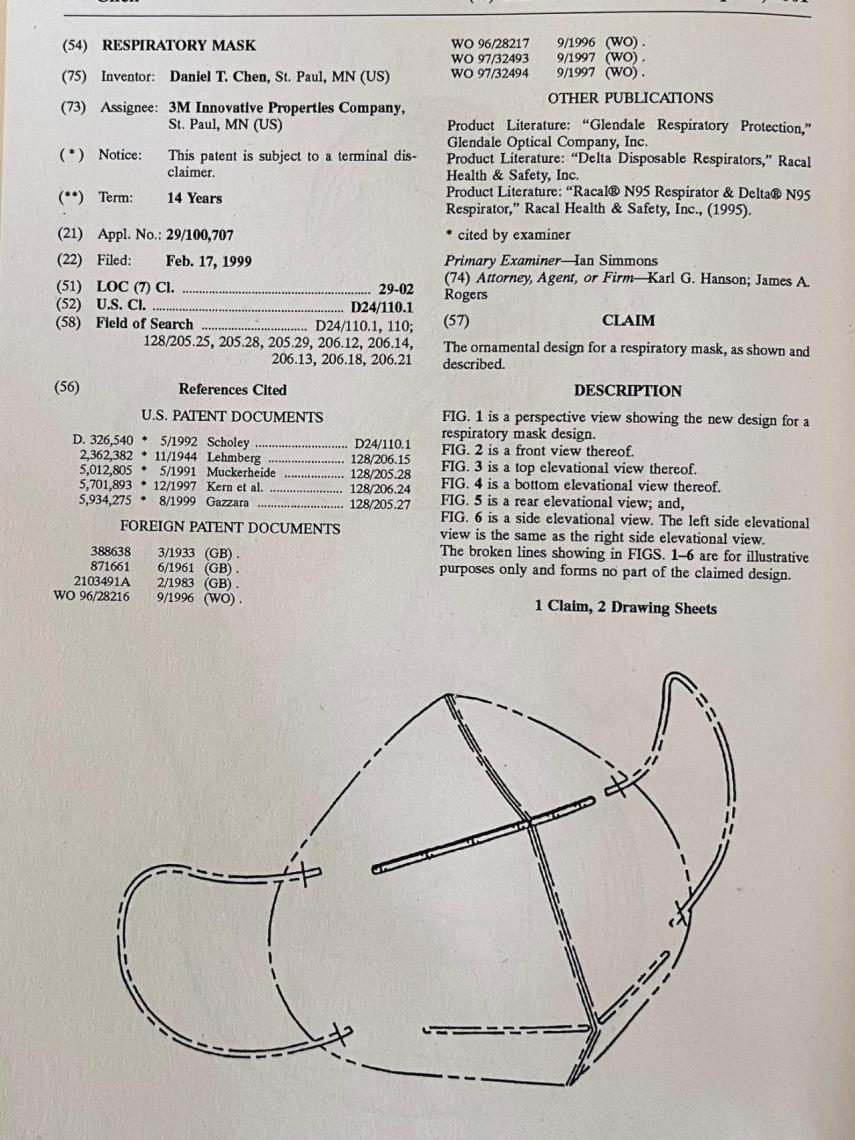 La mascarilla, patentada por 3M en 2001.