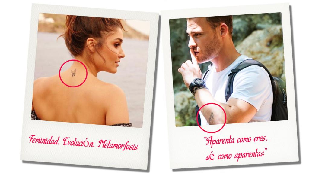 Hande luce una mariposa en la nuca, y Kerem una frase en turco en el antebrazo.