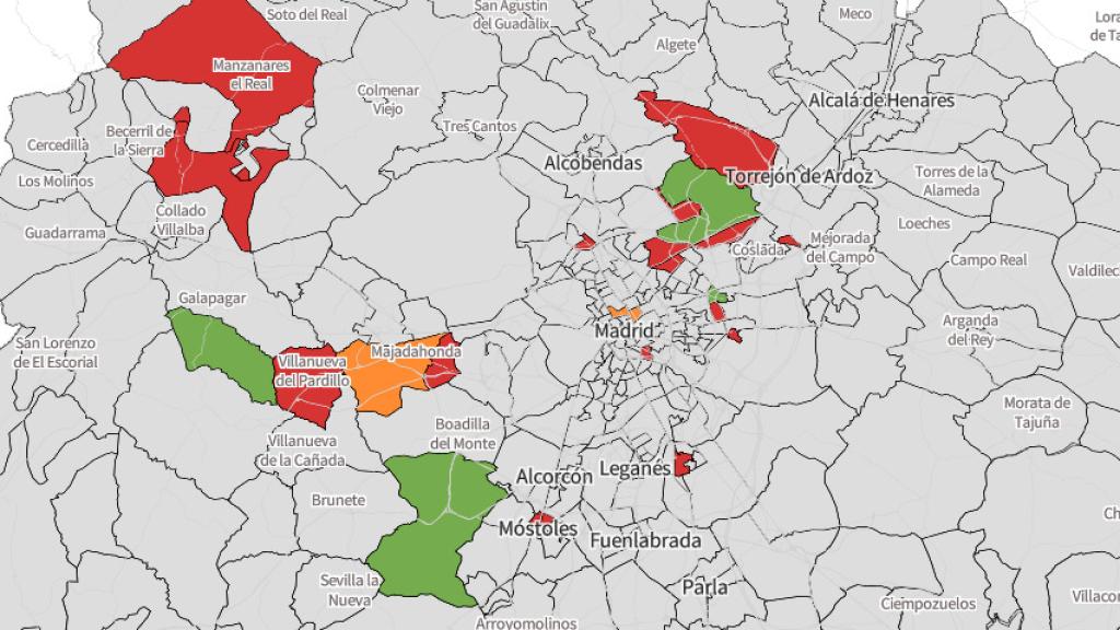 Mapa con las zonas básicas de salud de Madrid afectadas por las restricciones.