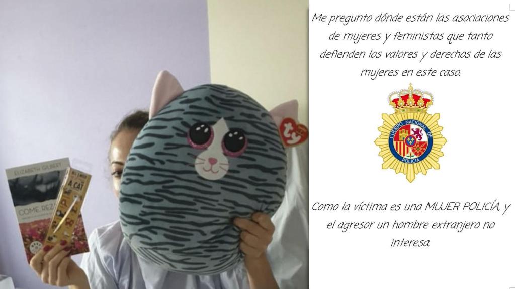 Estefanía, la agente agredida en Valencia, junto a un mensaje de malestar por el silencio de los colectivos feministas.