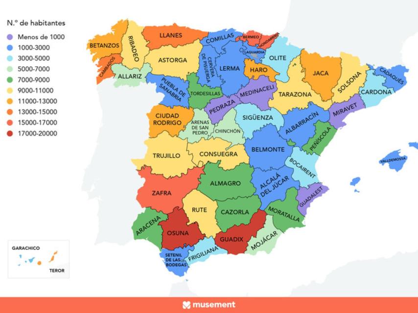 Los pueblos más populares de cada provincia.