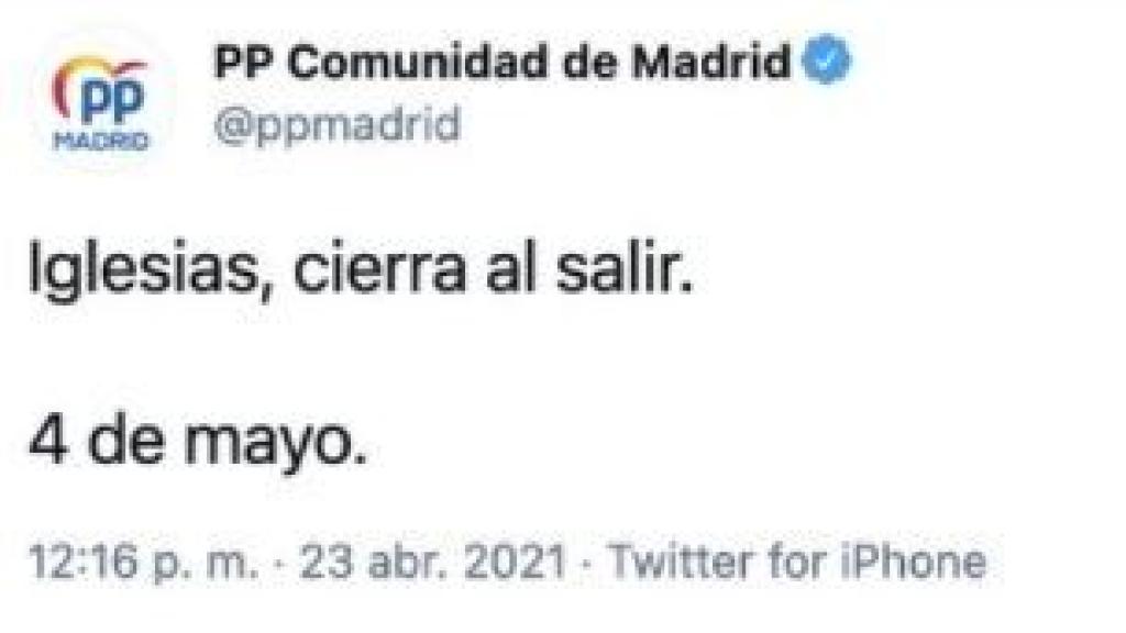 Tuit borrado por el que han preguntado a Casado y Martínez-Almeida.