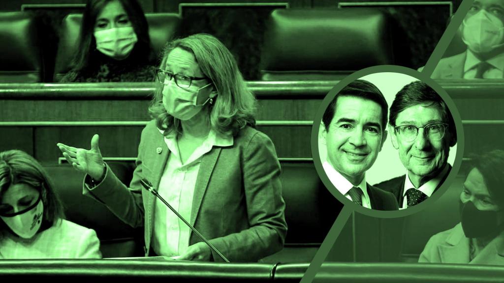 Nadia Calviño, Carlos Torres Vila y José Ignacio Goirigolzarri.