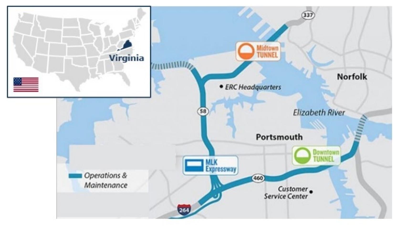 Túneles de la concesión Elizabeth River Crossings en Estados Unidos.