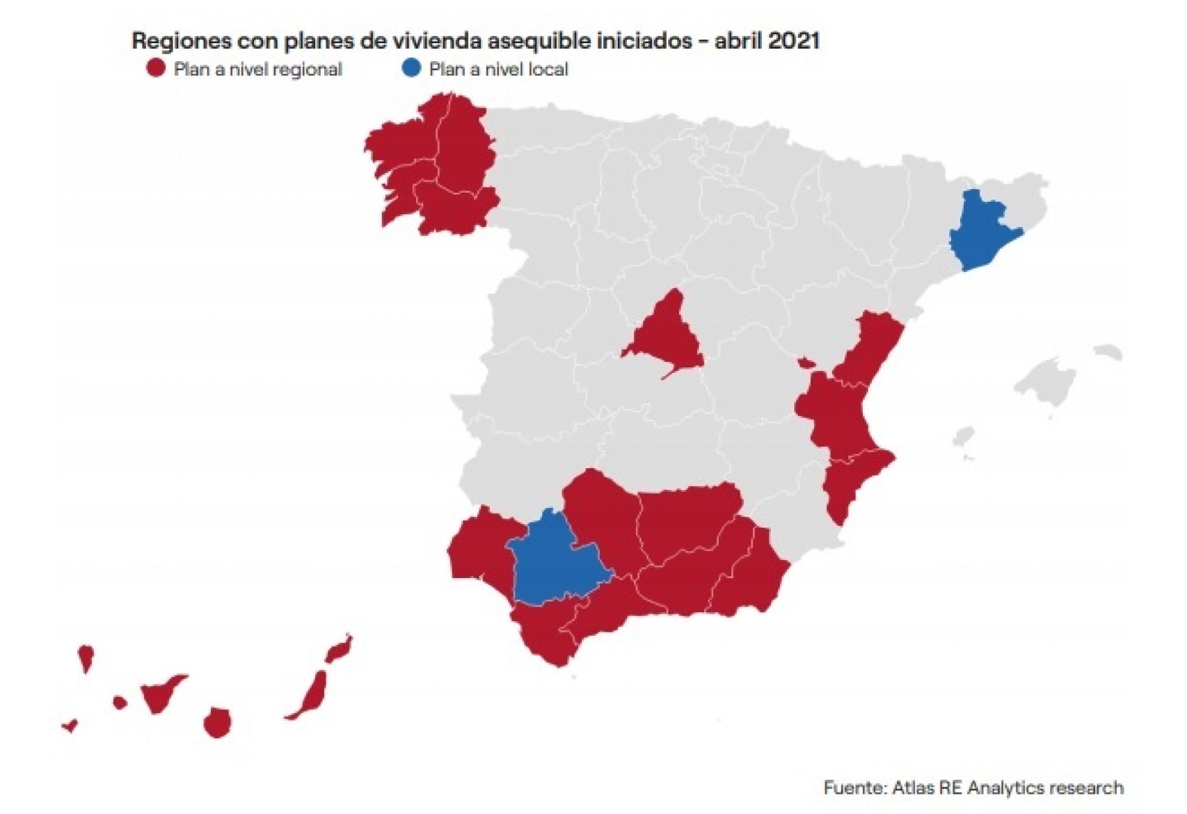 Regiones con planes de vivienda asequible iniciados en abril de 2021.