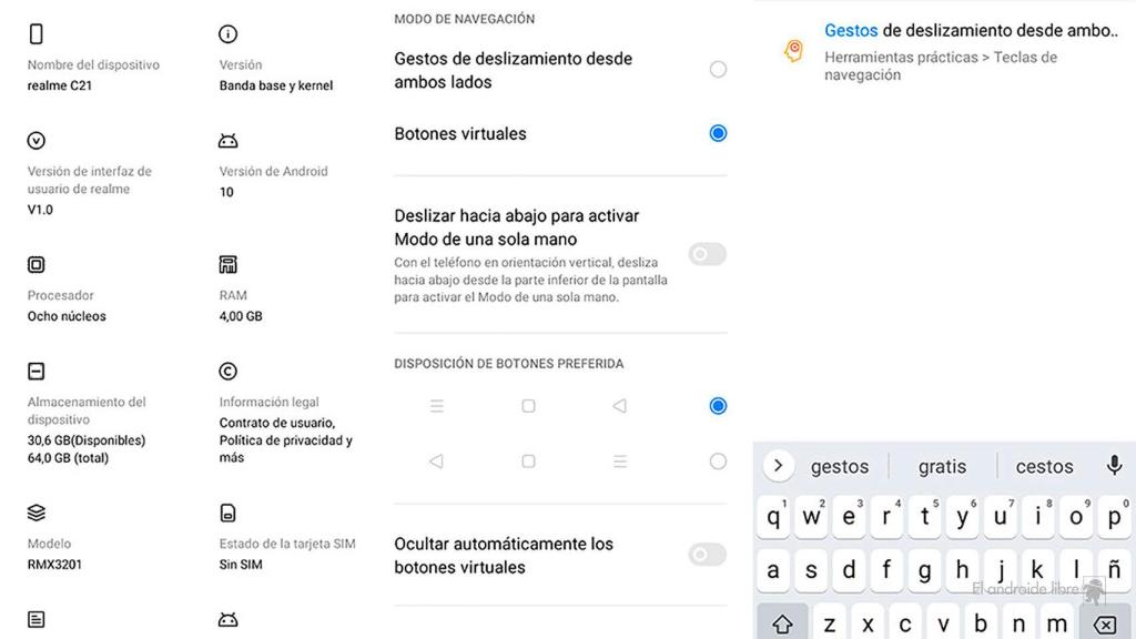 Especificaciones en pantalla C21