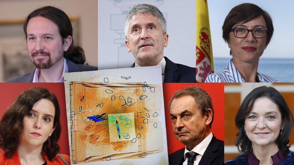 Composición con los políticos amenazados esta semana y el primer sobre dirigido a Pablo Iglesias.