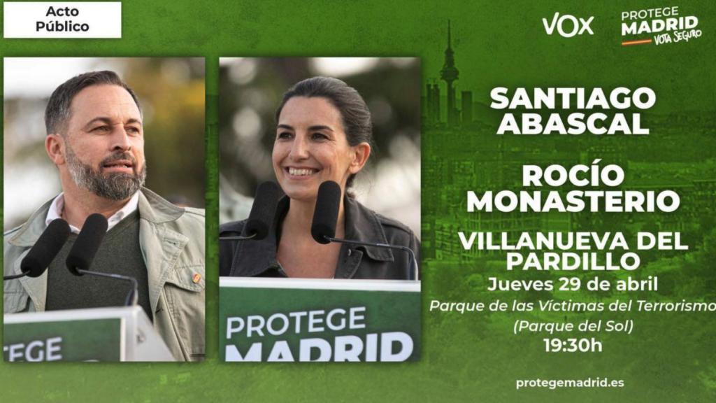 Vox anuncia un mitin en Villanueva del Pardillo, zona confinada.