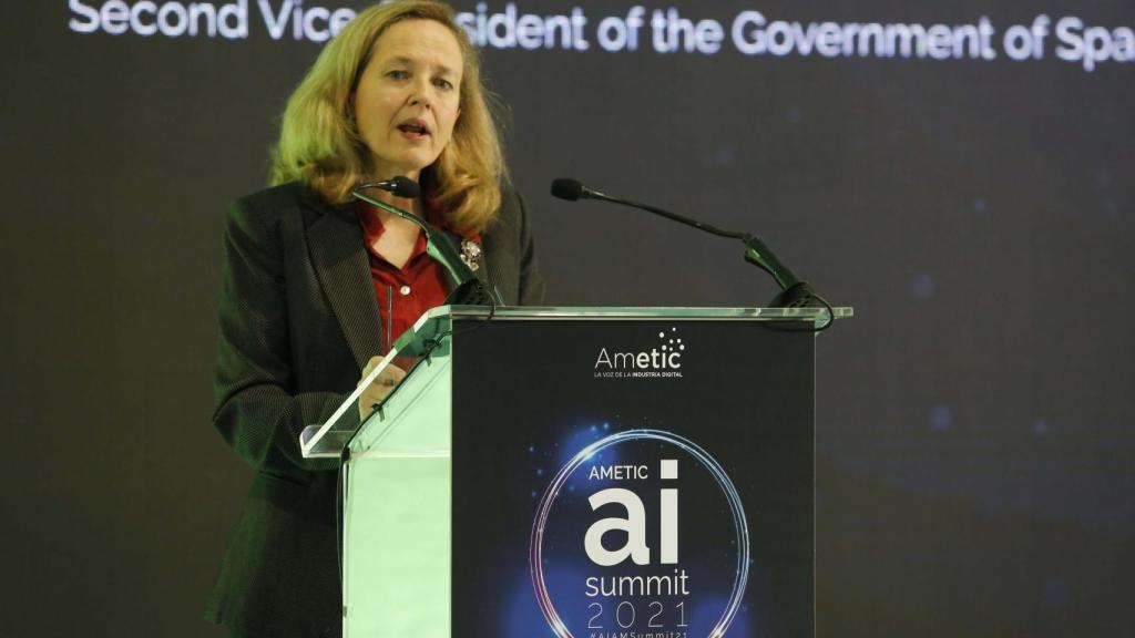 Nadia Calviño en el evento sobre IA organizado por Ametic